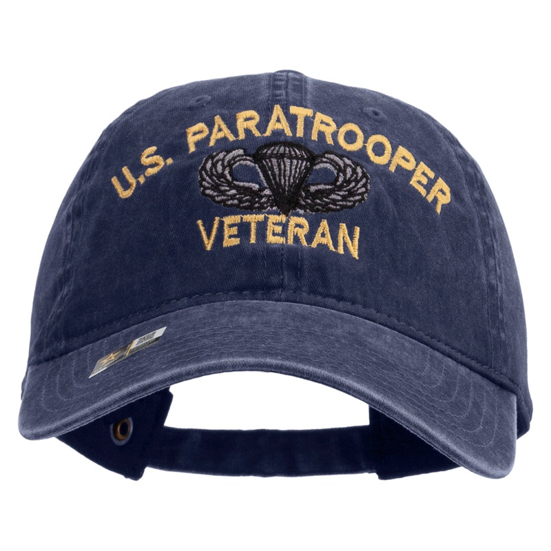 U.S. Paratrooper Veteran Embroidered Washed Solid Pigment Dyed Cotton Twill Brass Buckle Cap Navy One Size