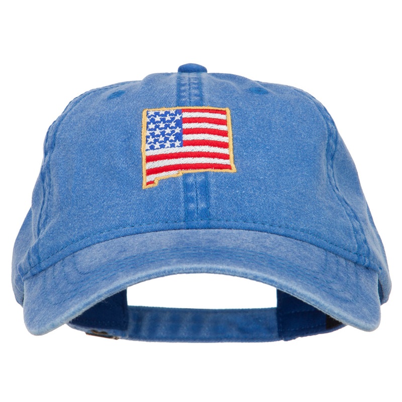 USA Flag New Mexico Map Embroidered Washed Buckle Cap Royal One Size