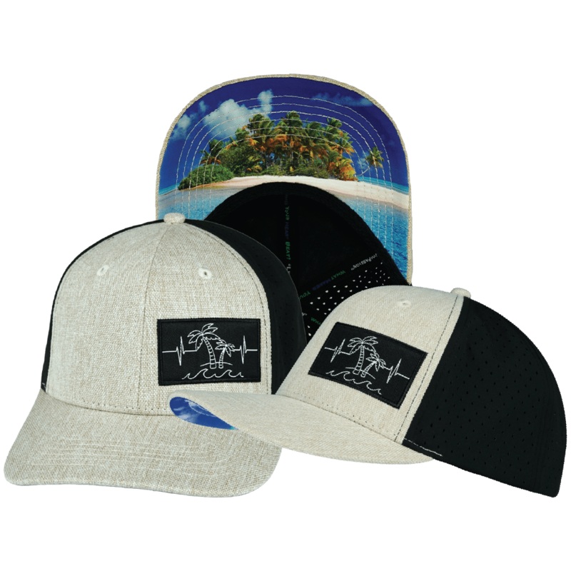 Beach Hat – Baseball Hat Fit – Cream Hemp / Black – Laser Mesh
