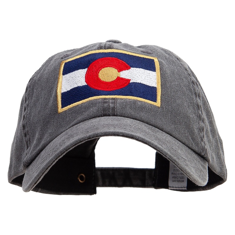 Colorado Flag Embroidered Big Size Washed Pigment Dyed Cap Black XL-3XL