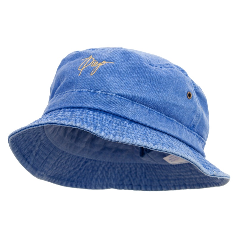 Diego Script Embroidered Washed Bucket Hats Royal M-L
