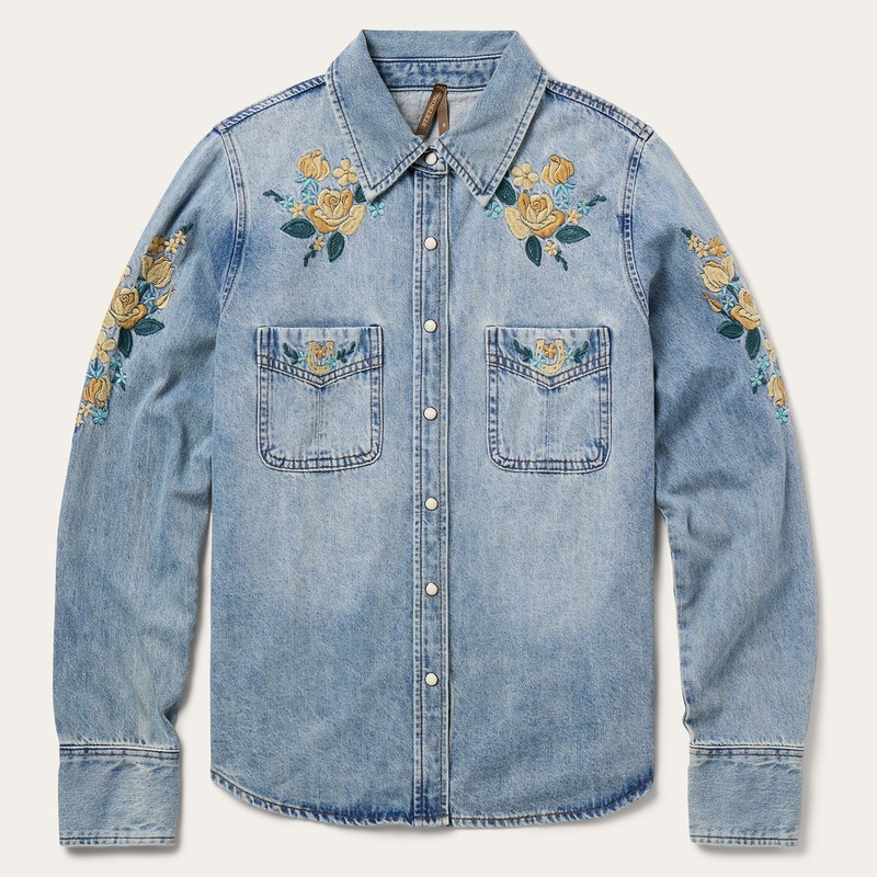 Embroidered Loose Fit Denim Shirt Blue XS