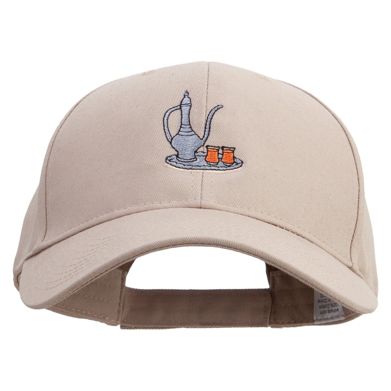 Hand Drawn Teapot Embroidered New Big Size High Profile Twill Cap Khaki XL-3XL
