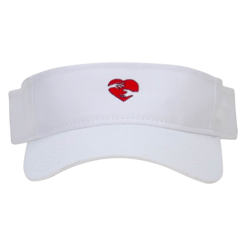 Hand Heart Embroidered Cotton Twill Sun Visor White One Size