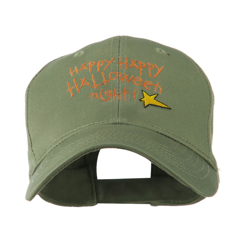 Happy Happy Halloween Night Star Embroidered Cap Olive One Size