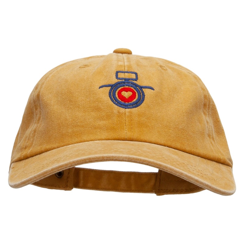 Heart Focus Embroidered Unstructured Pigment Dyed Cotton Cap Gold One Size