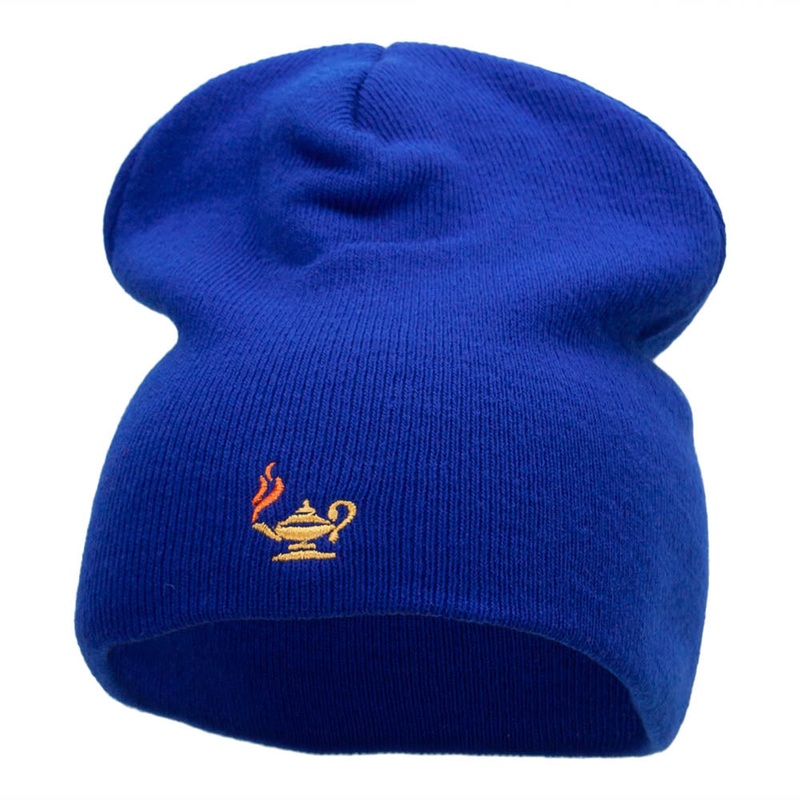 Oil Lamp Embroidered Short Beanie Royal One Size