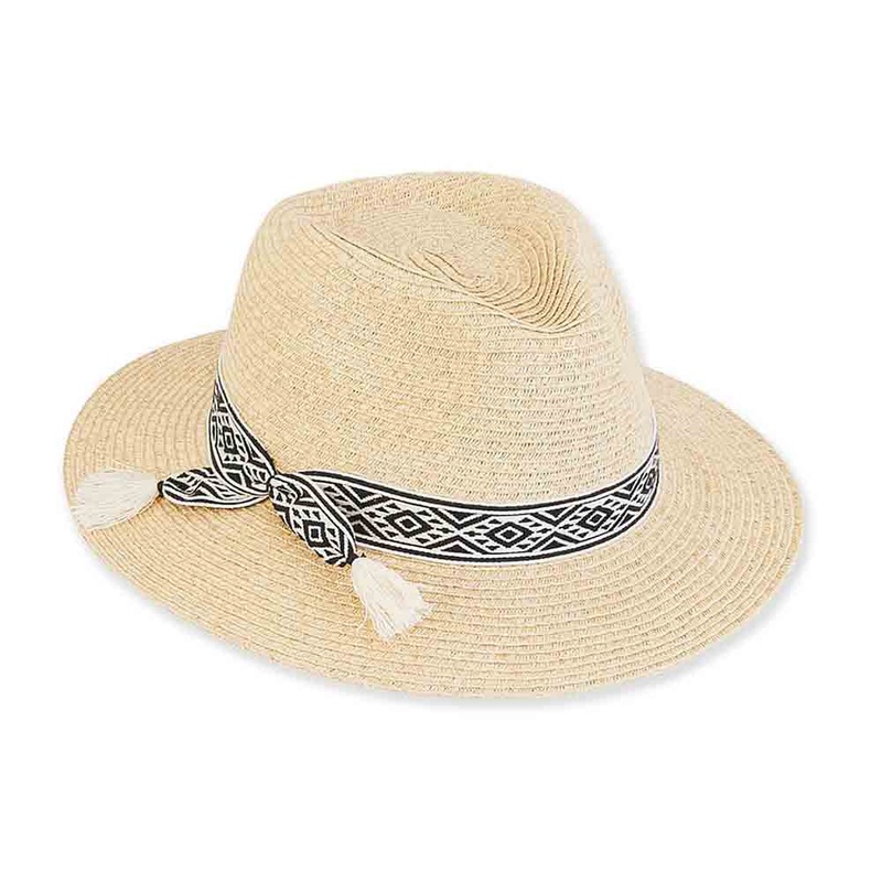 Petite Straw Safari Hat with Tribal Band – Sunny Dayz Natural Small (54 cm)