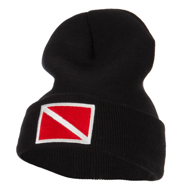 Scuba Diving Flag Embroidered Long Beanie Black One Size