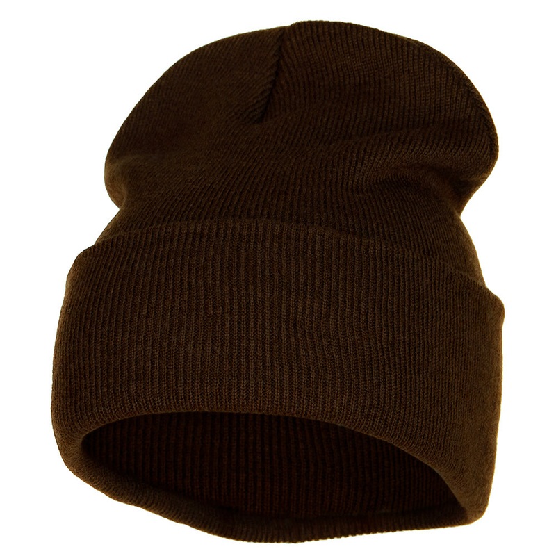 12 inch Acrylic Blank Cuff Long Beanie Brown One Size