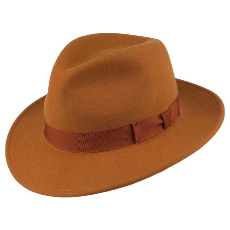 Bailey Hats Curtis Crushable Water Repellent Wool Felt Fedora Hat – Tan S