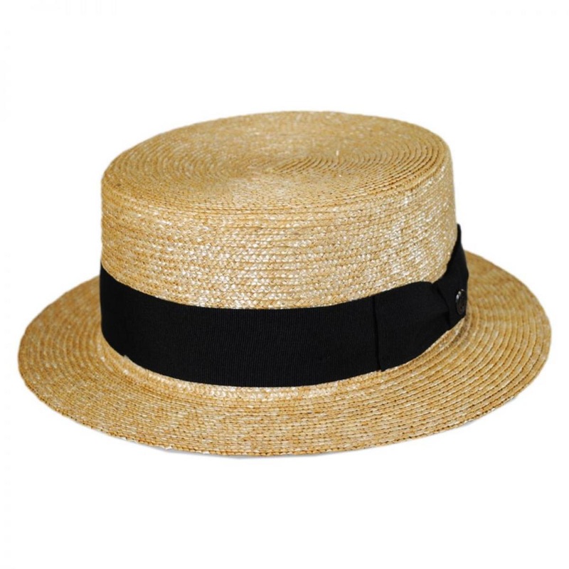 Black Band Wheat Straw Skimmer Hat NATURAL S