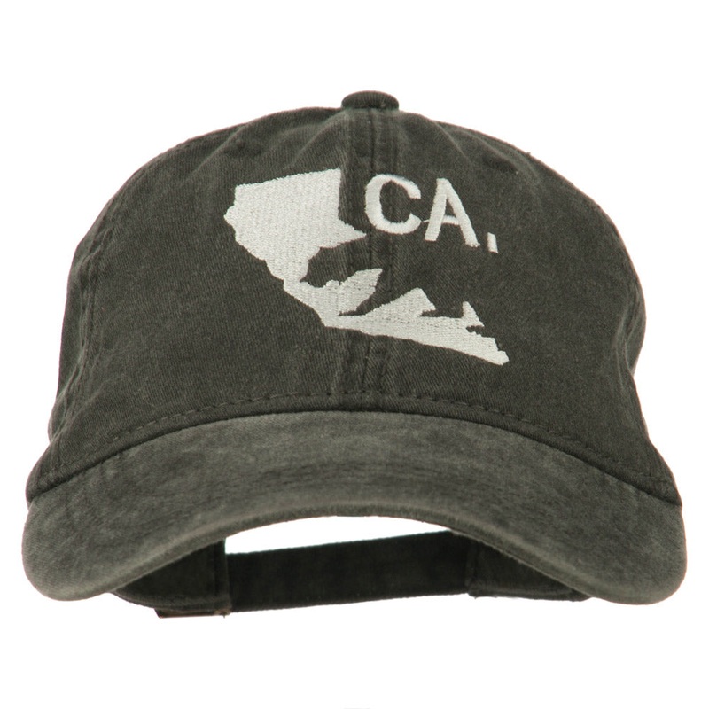 CA Map with Bear Embroidered Washed Cap Black One Size