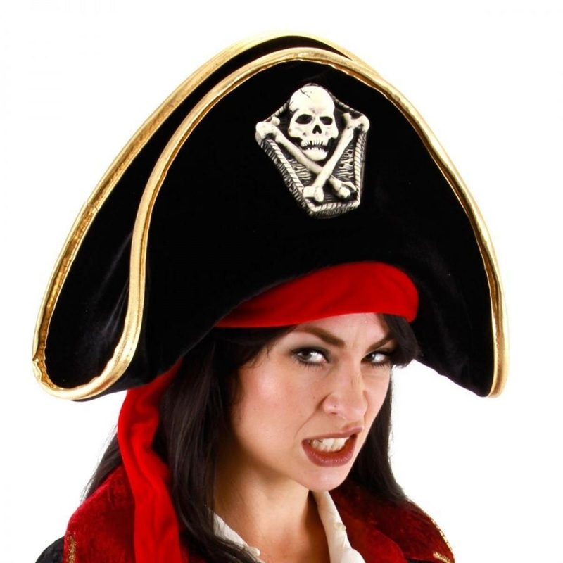 Classic Pirate Bicorn Hat BLACK/GOLD ONE SIZE FITS MOST