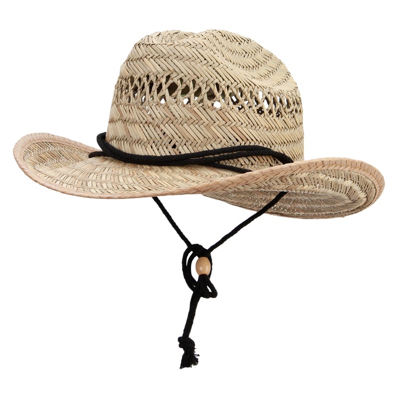 Cowboy Braided Chin Cord Straw Hat Natural One Size