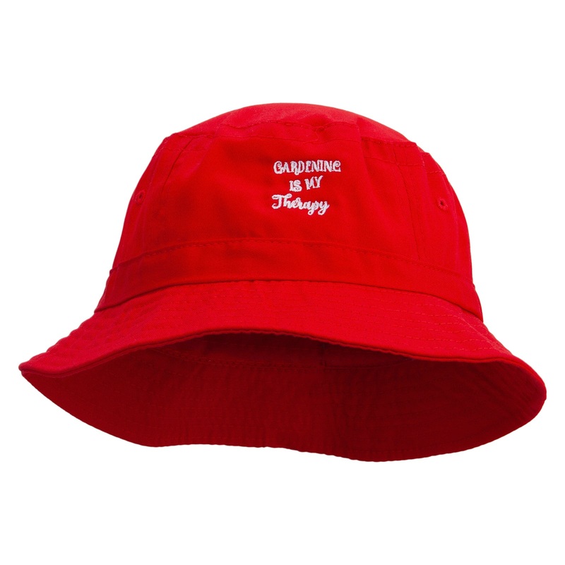 Gardening Is My Therapy Embroidered Bucket Hat Red One Size