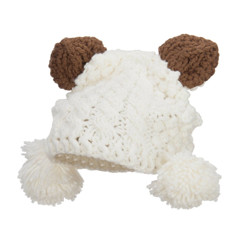 Girl’s Pom Pom Knit Animal Ear Beanie Ivory One Size
