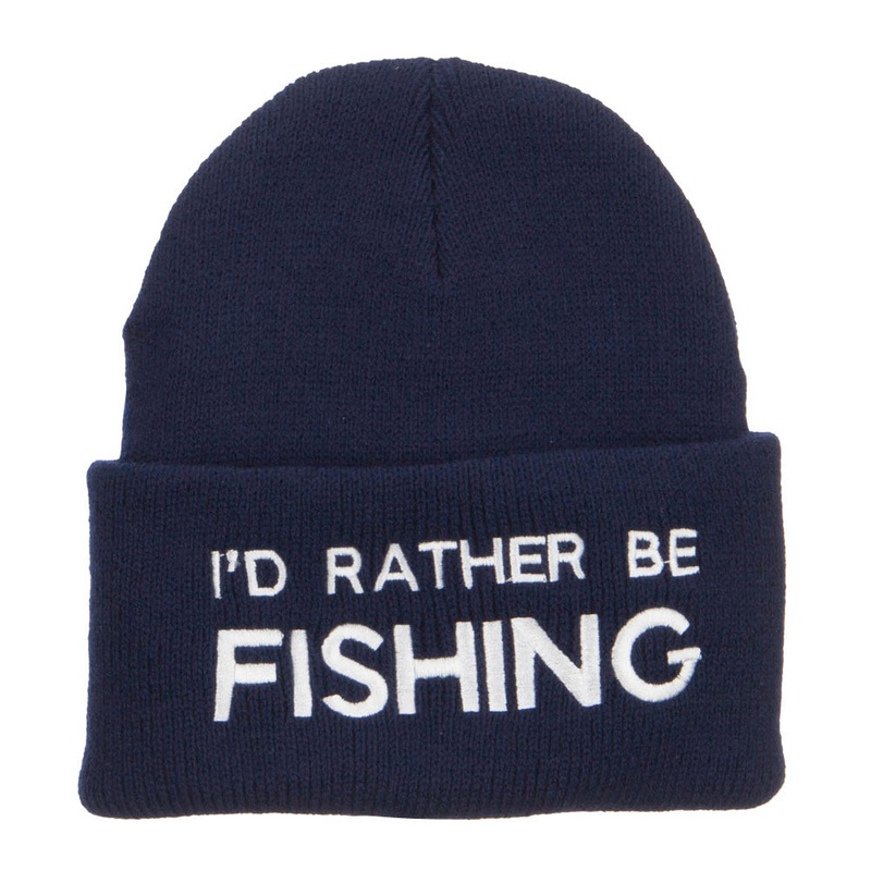 I’d Rather Be Fishing Embroidered Cuff Beanie Navy One Size