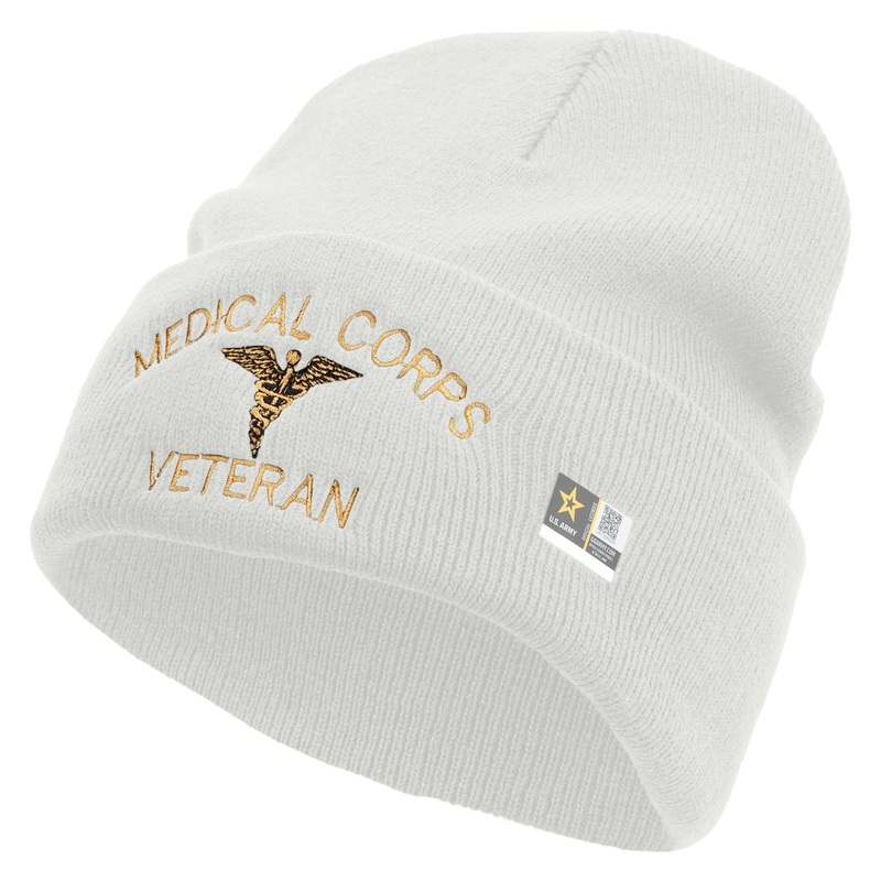 Medical Corps Veteran Embroidered 12 Inch Long Knitted Beanie White One Size
