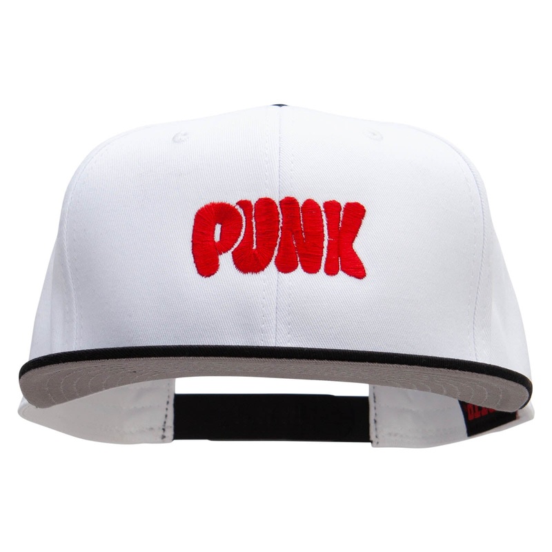 Punk Embroidered Two Tone Superior Cotton Twill Flat Bill Snapback Cap Black White One Size