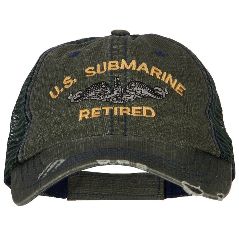 US Submarine Retired Embroidered Low Profile Cotton Mesh Cap Green One Size