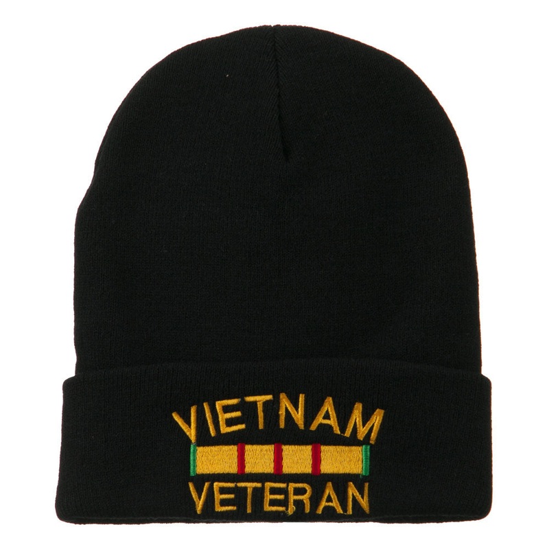 Vietnam Veteran Embroidered Long Knitted Beanie Black One Size