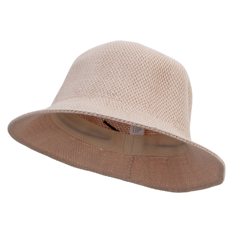 Women’s 3″ Brim Cotton Knit Bucket Hat Beige One Size