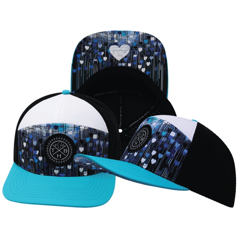 **YOUTH** Color Vibes Hat – Flat Bill – Love Rising – Neon Green Blue / White / Black – Laser Mesh