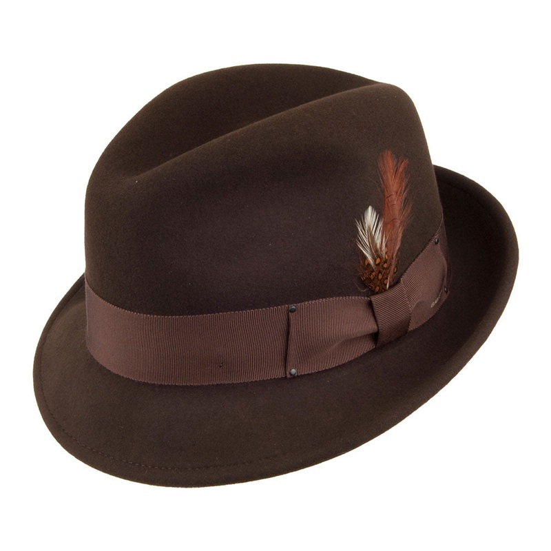 Bailey Hats Tino Crushable Water Repellent Wool Felt Trilby Hat – Brown S