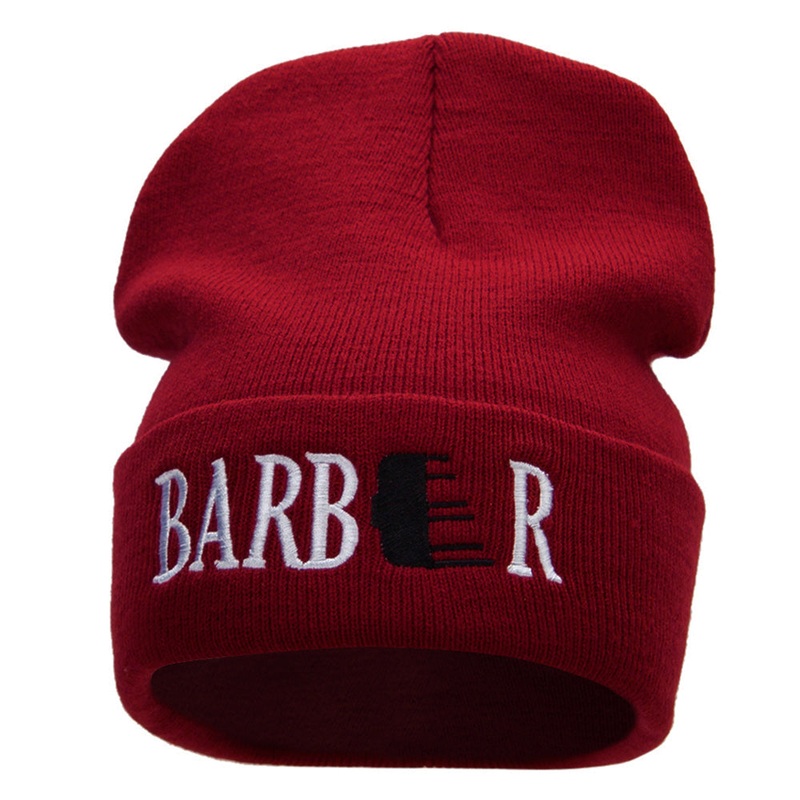 Barber Embroidered 12 Inch Long Knitted Beanie Maroon One Size