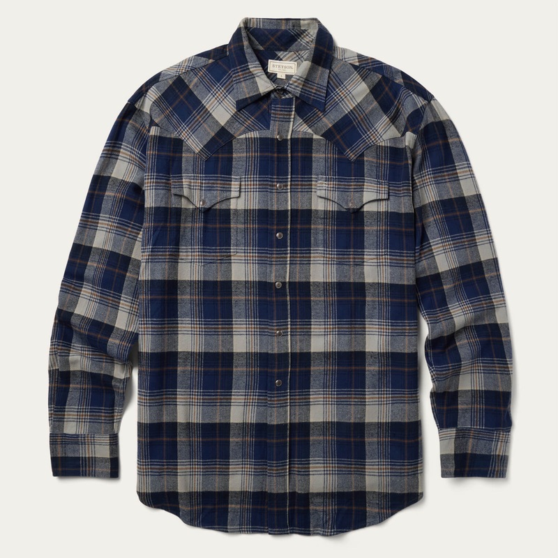 Brushed Flannel Western Shirt Blue S