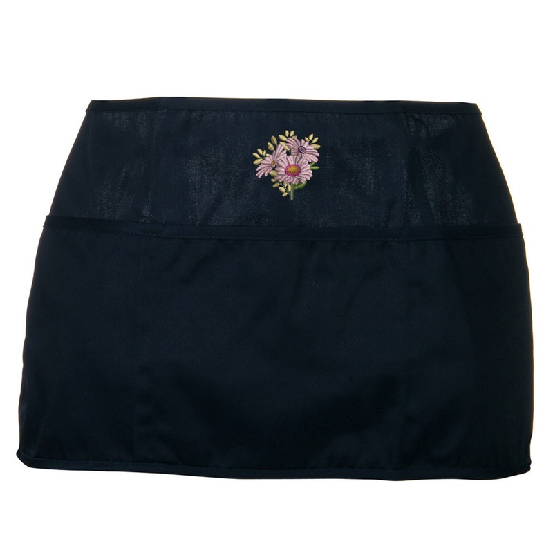 Chrysanthemum Embroidered 3 Pockets Chef’s Apron Navy One Size