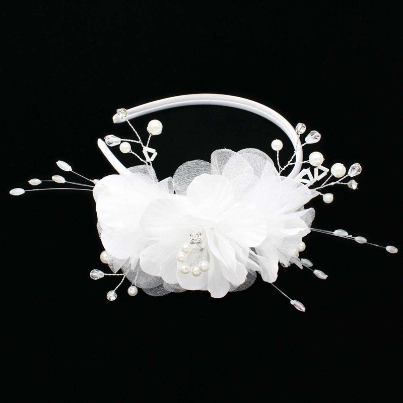 Flower and Pearl Head Band White