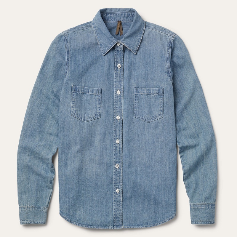 Long-Sleeved Denim Shirt Blue XS
