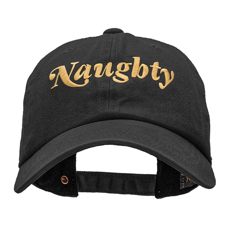 Naughty Embroidered Unstructured Pigment Dyed Cotton Cap Black One Size