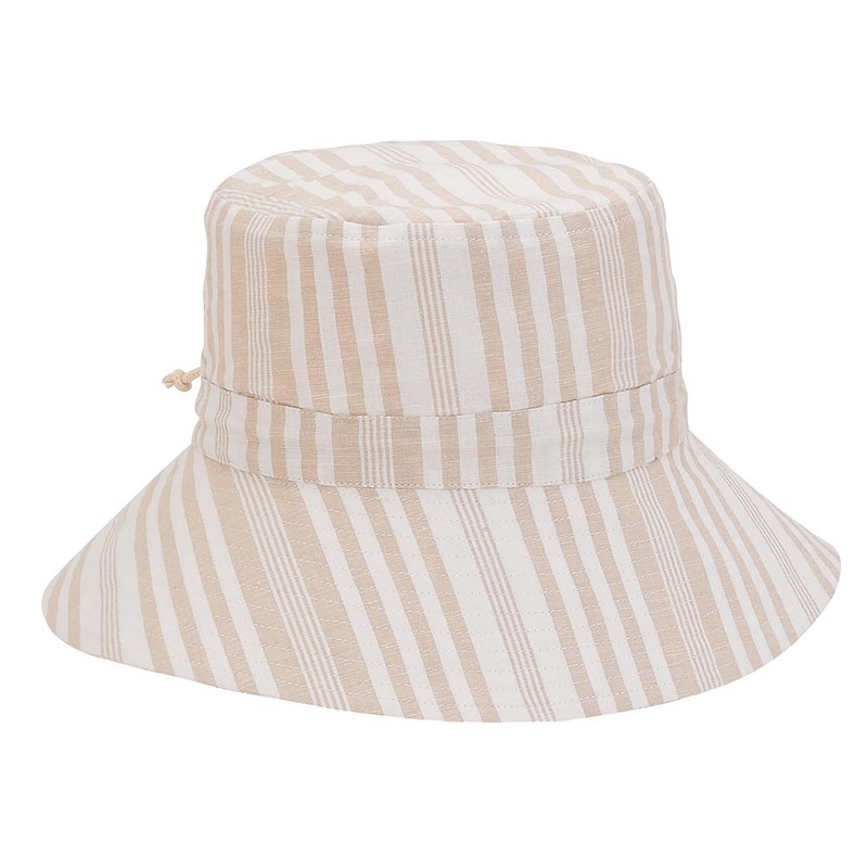 Nautical Striped Cotton Bucket Hat for Women – Sun ‘N’ Sand Hats Beige S/M (56-57 cm)