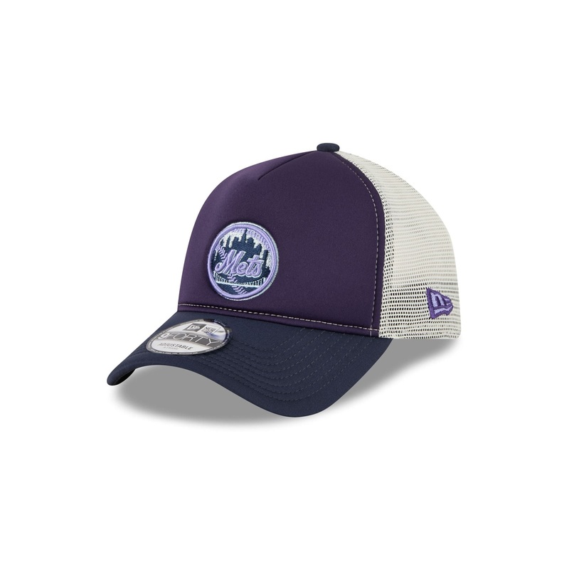 New York Mets Navy Purple 9FORTY A-Frame Trucker Hat One Size