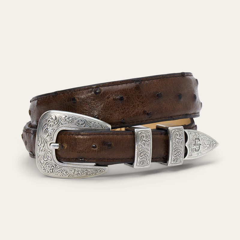 Ostrich Tapered Belt Mocha Brown 32