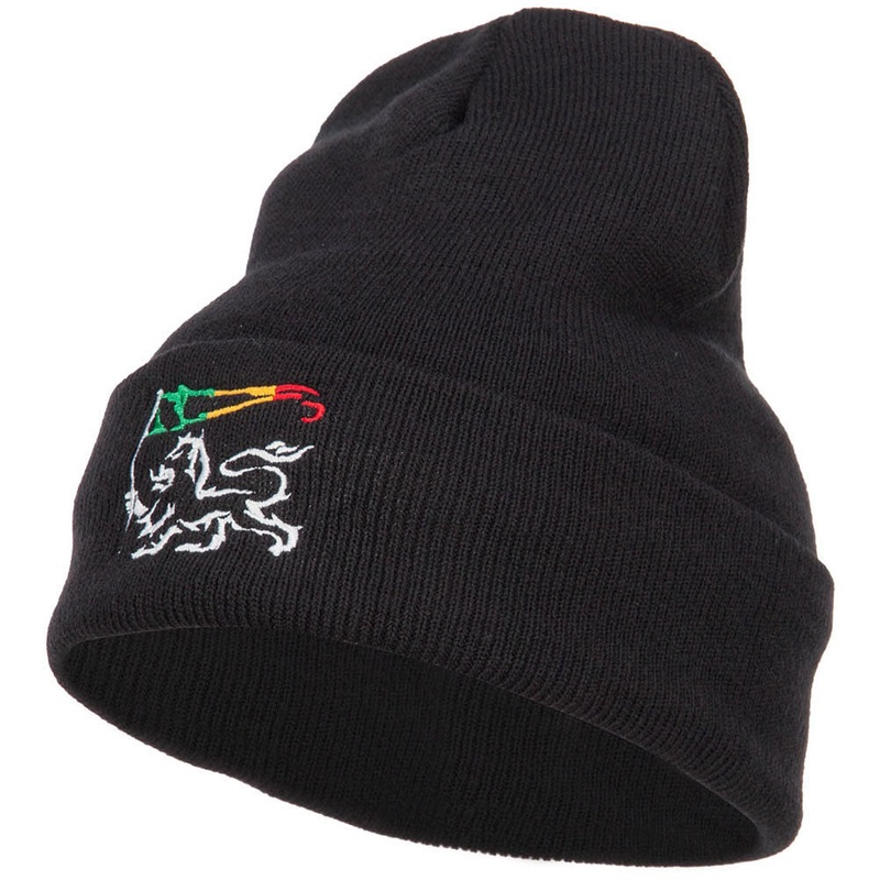 Rasta Lion Flag Embroidered Long Beanie Black One Size
