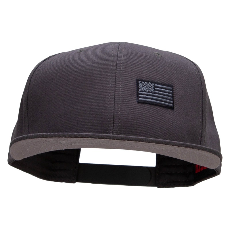 Small Black Patriotic American Flag Superior Cotton Twill Flat Bill Snapback Prostyle Cap Charcoal One Size