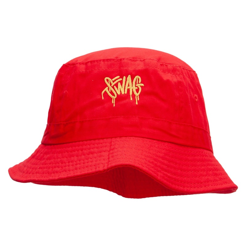 Swag Tagged Embroidered Pigment Dyed Bucket Hat Red One Size