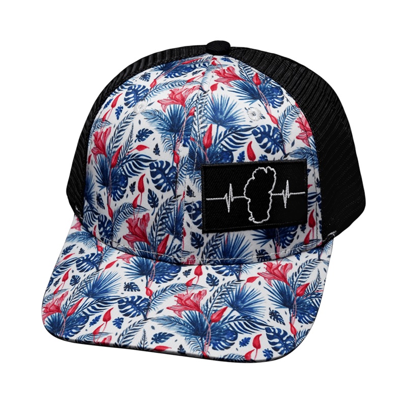 Tahoe Hat – Baseball Hat Fit – White Floral – Black – Trucker Mesh