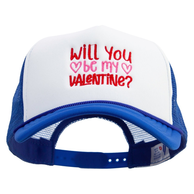 Will You Be My Valentine Embroidered Summer Foam Mesh Trucker Cap Navy One Size