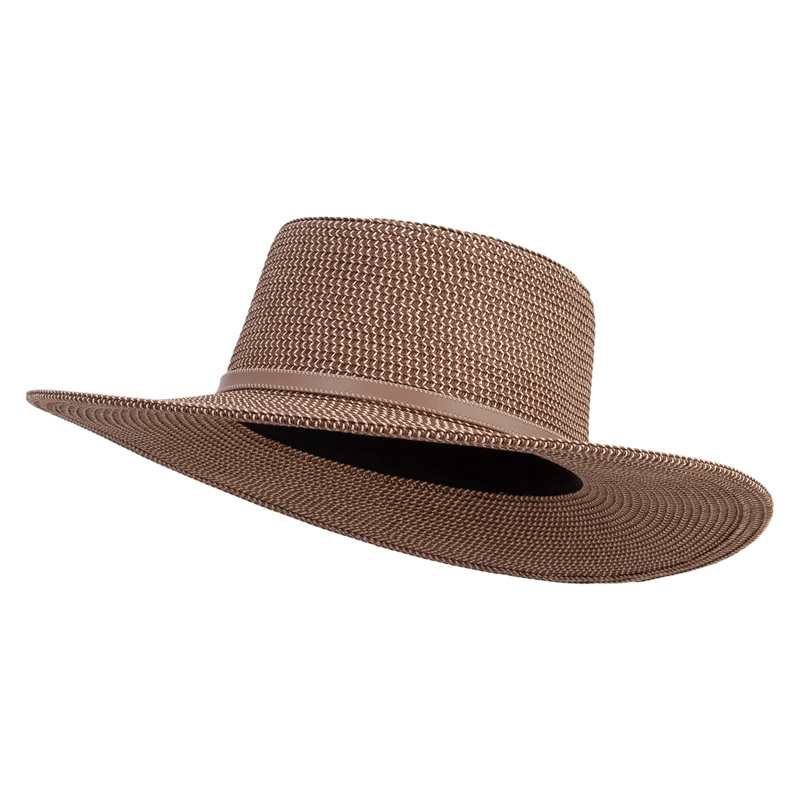 Women’s Gambler Style Leatherette Band Hat Brown Mix One Size