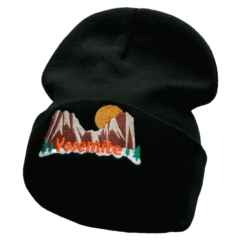 Yosemite Sunrise Embroidered 12 Inch Long Knitted Beanie Black One Size
