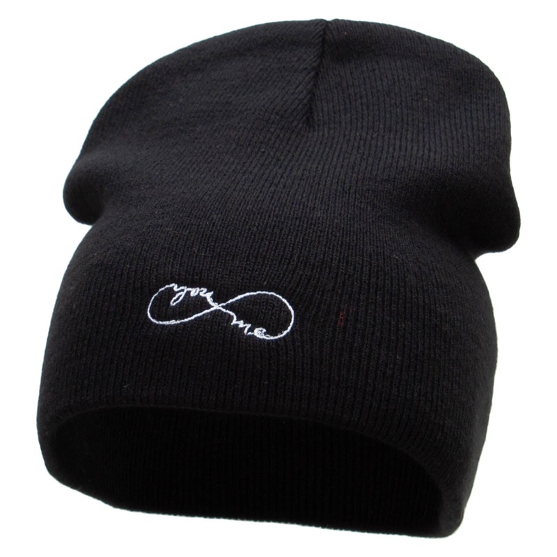 You and Me Embroidered 8 Inch Short Beanie Black One Size