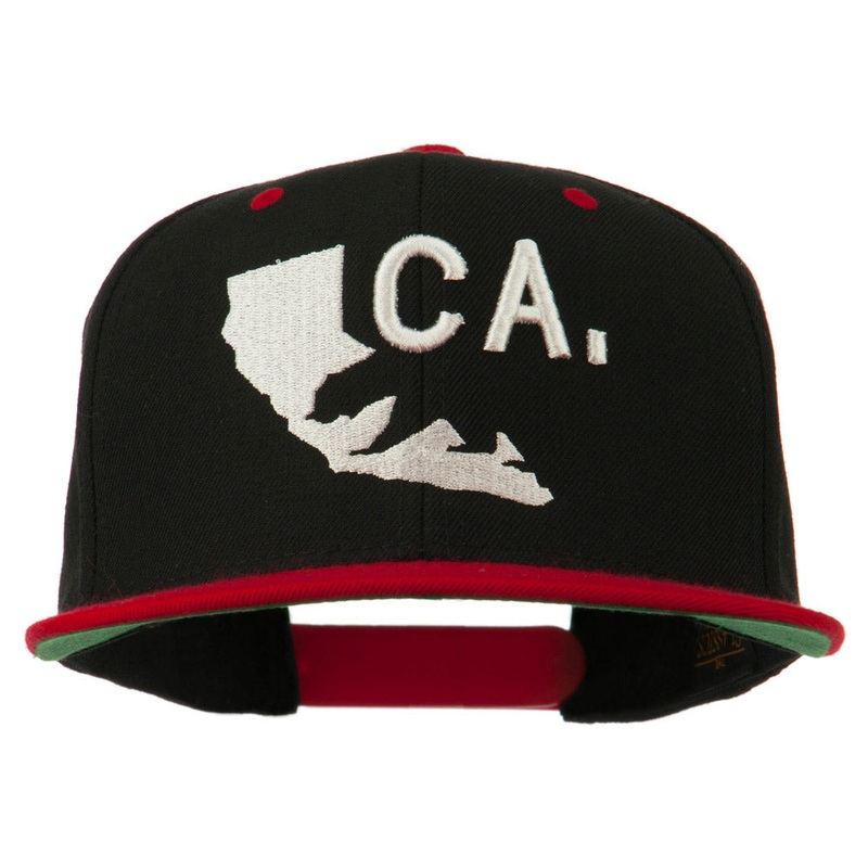 3D California Map Bear Embroidered Two Tone Snapback Cap Black Red One Size