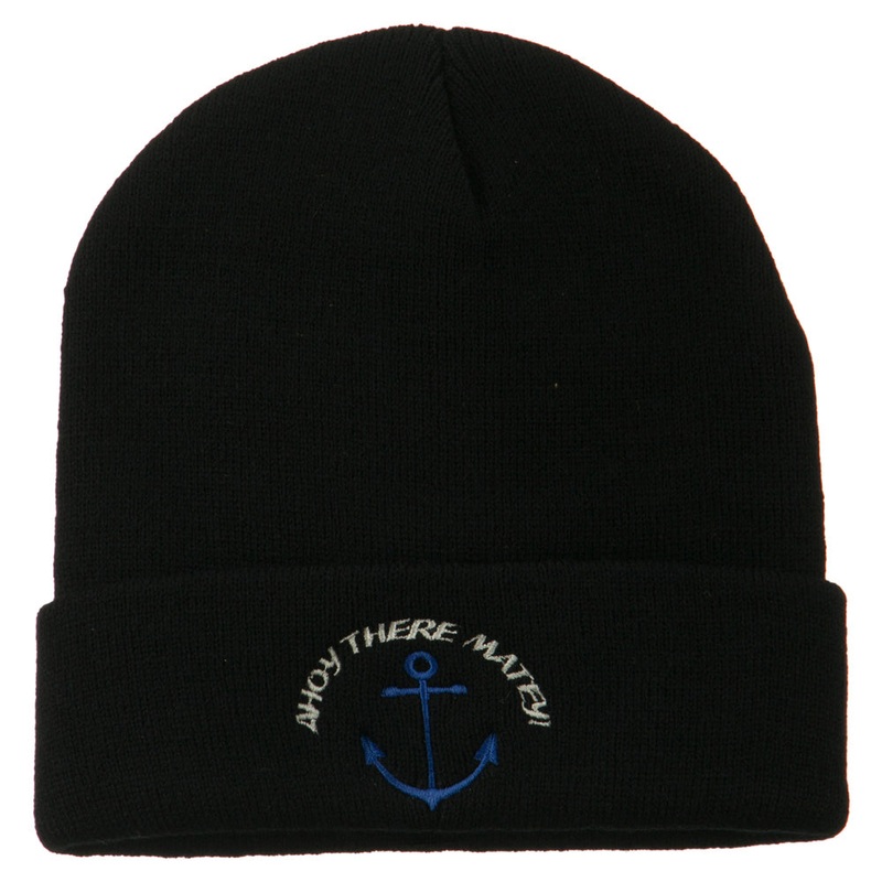 Ahoy There Matey Embroidered Beanie Black One Size