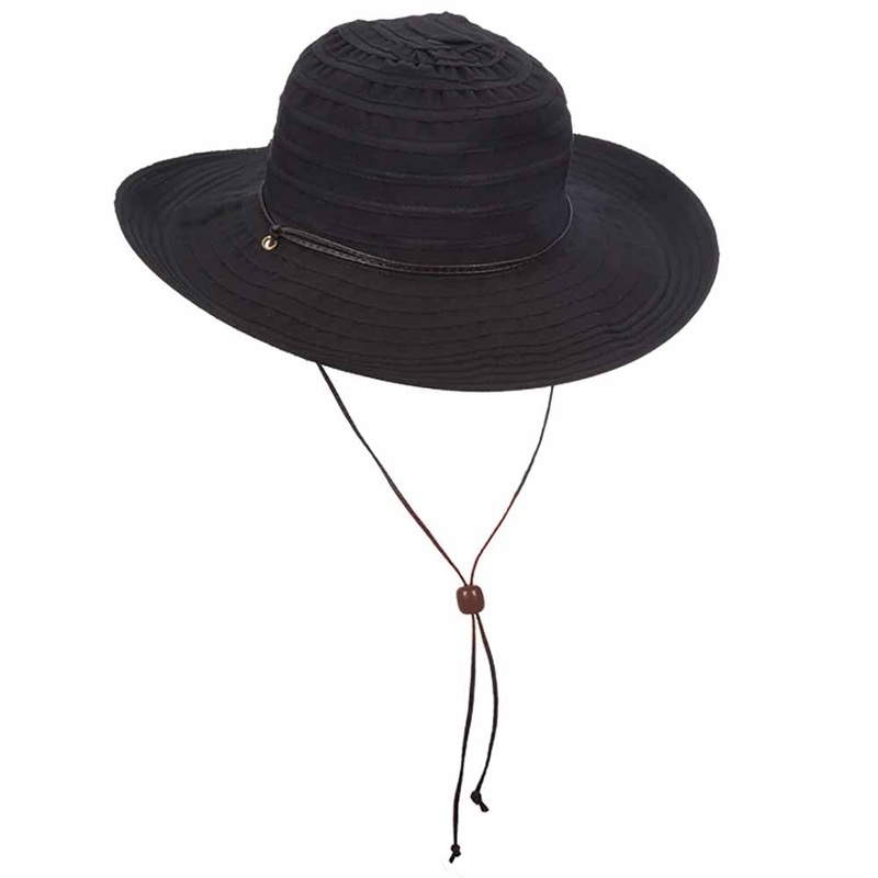 Bellarosa Ribbon Sun Hat with Chin Cord – Scala Hat Black