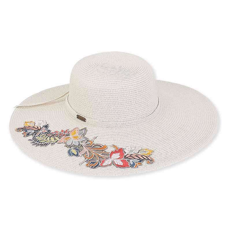 Burgos Colorful Embroidered Applique Beach Hat – Sun ‘N’ Sand Hat Taupe Mix Medium (57 cm)